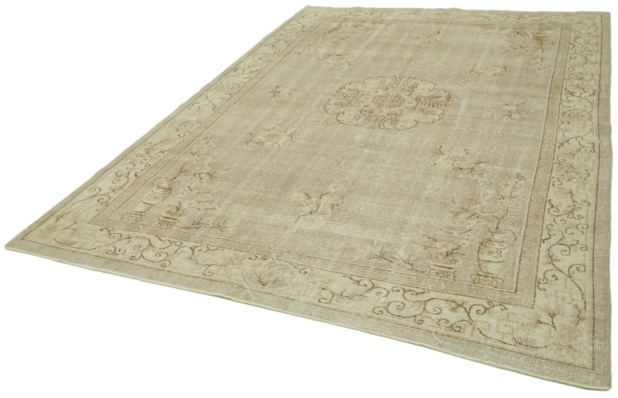 Handmade Wool Cotton Rug – Vintage Area Rug 7'x10' Beige Neutral Color