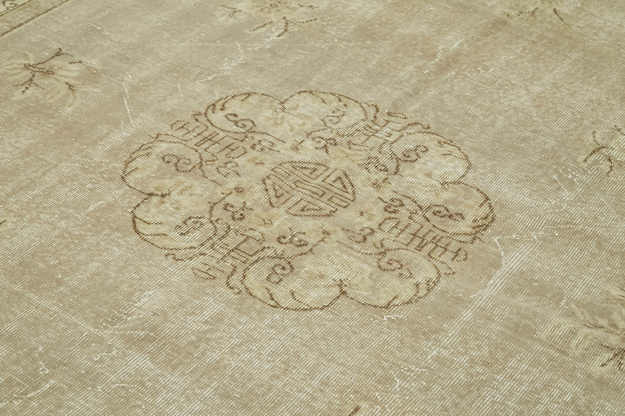 Handmade Wool Cotton Rug – Vintage Area Rug 7'x10' Beige Neutral Color