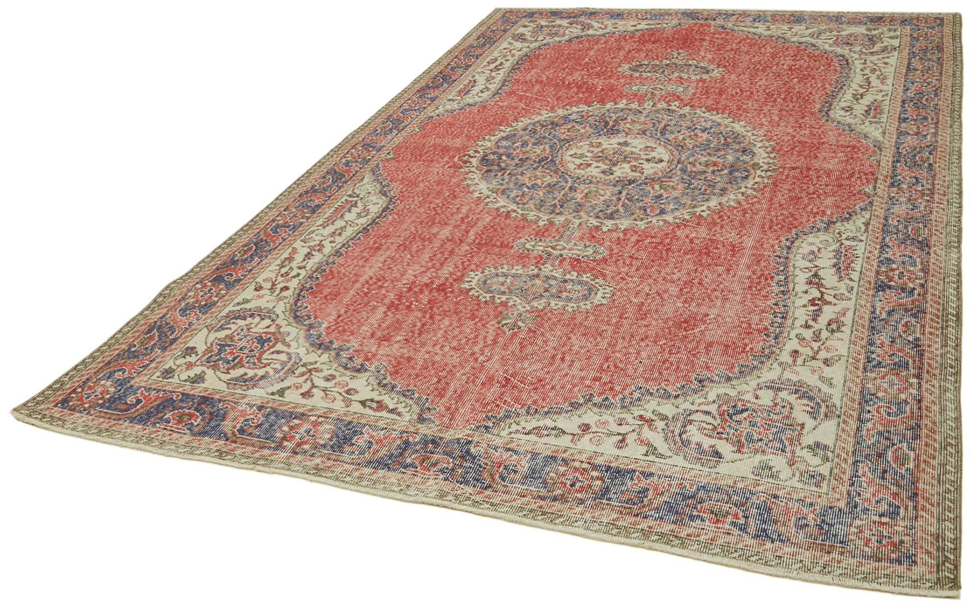 Vintage Wool Cotton Rug - Handmade Red Wool Carpet | Hand Woven Rug 6'8''x10'9''