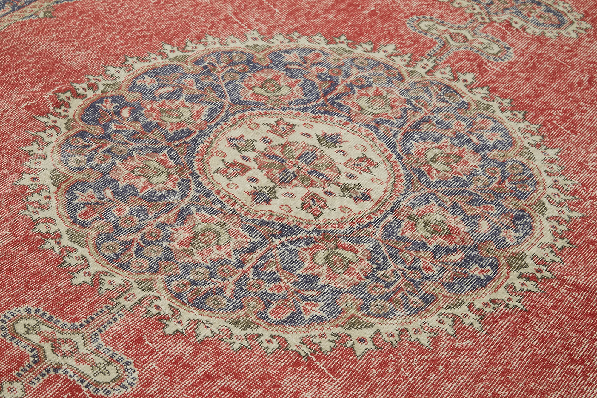 Vintage Wool Cotton Rug - Handmade Red Wool Carpet | Hand Woven Rug 6'8''x10'9''