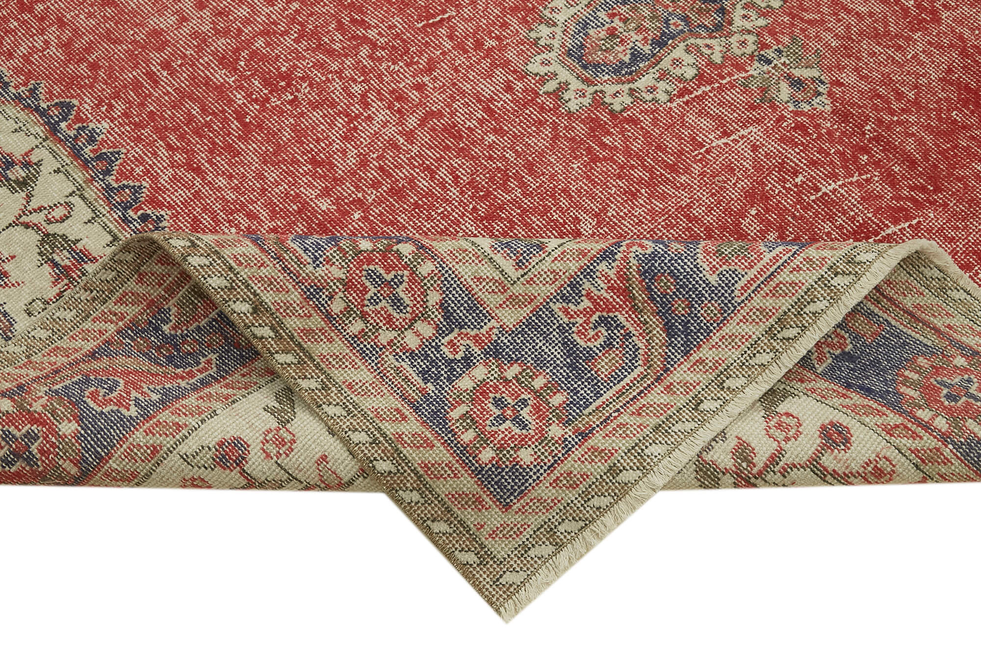 Vintage Wool Cotton Rug - Handmade Red Wool Carpet | Hand Woven Rug 6'8''x10'9''