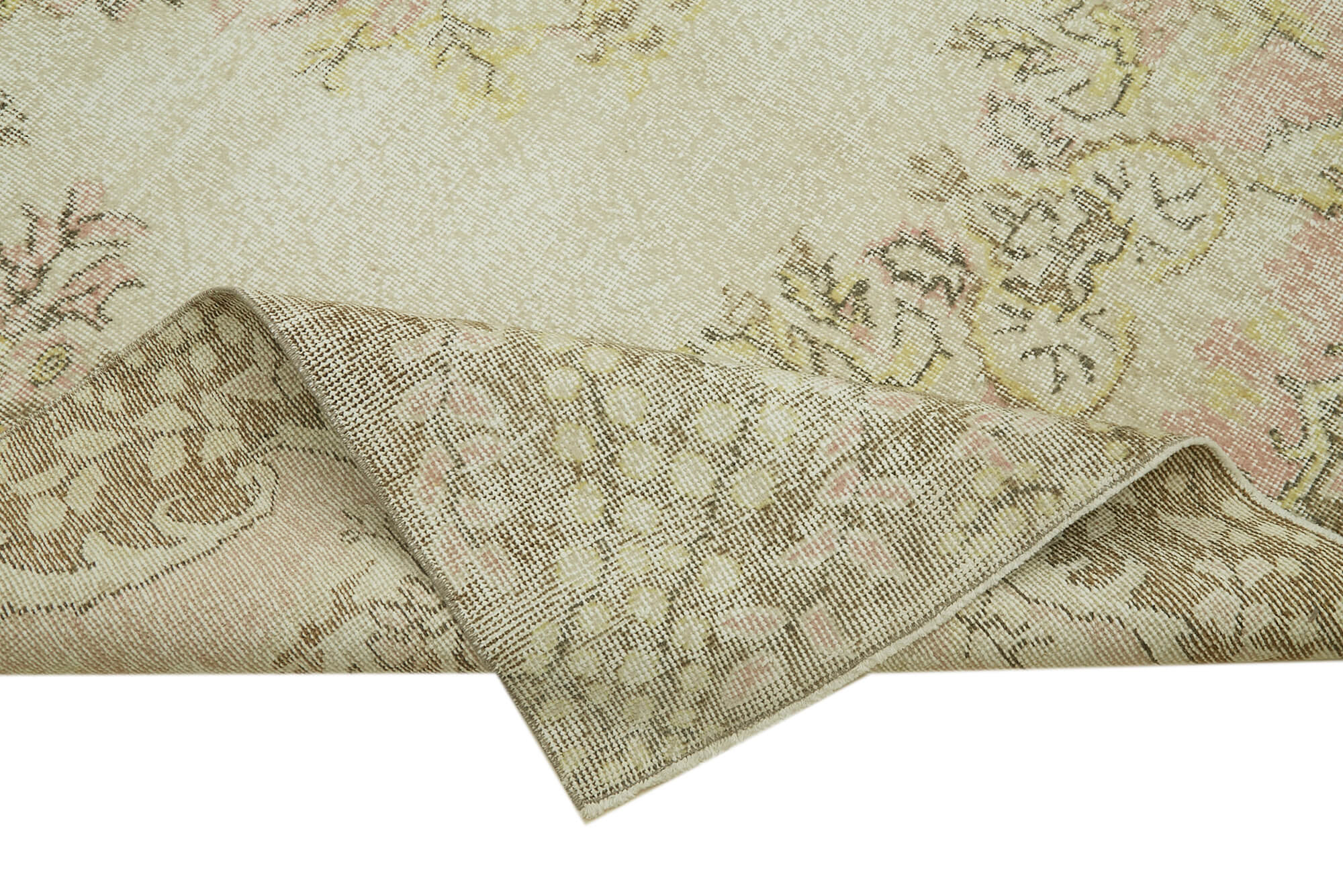 Vintage Wool Cotton Rug – Handmade Area Rug 6x10, Durable Hand Woven Beige Carpet