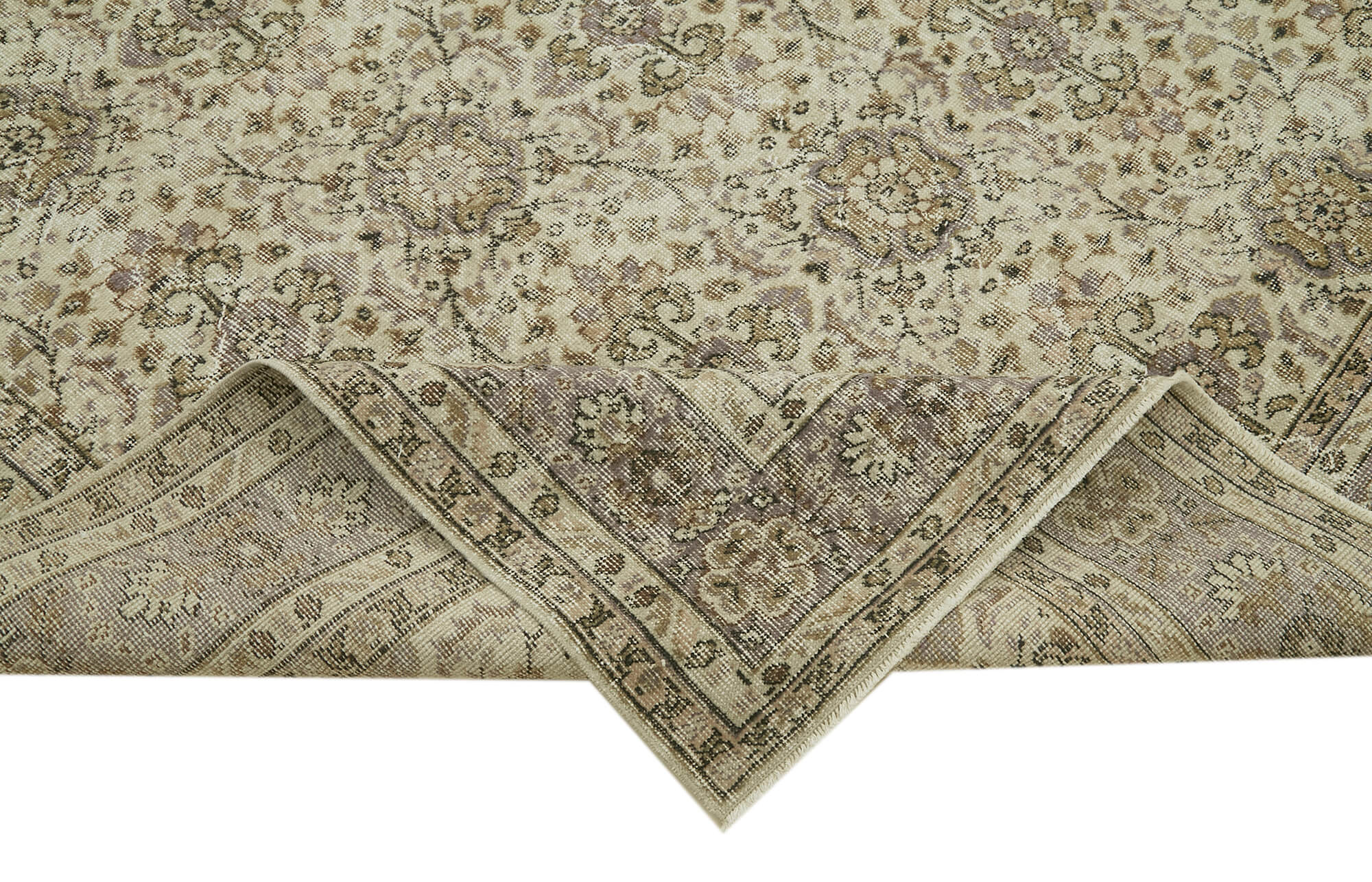 Vintage Wool Cotton Rug | Traditional Hand Knotted Handmade Area Rug, Neutral Beige Tones