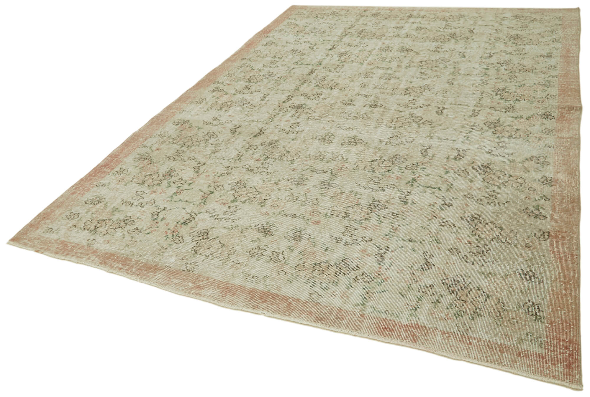 Vintage Wool Cotton Rug - Handmade Area Rug 7x10 Feet | Beige Wool Carpet