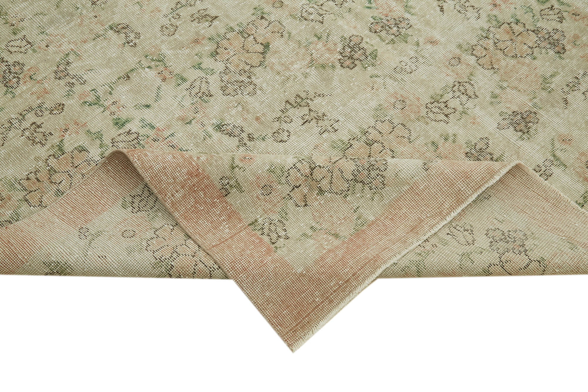 Vintage Wool Cotton Rug - Handmade Area Rug 7x10 Feet | Beige Wool Carpet