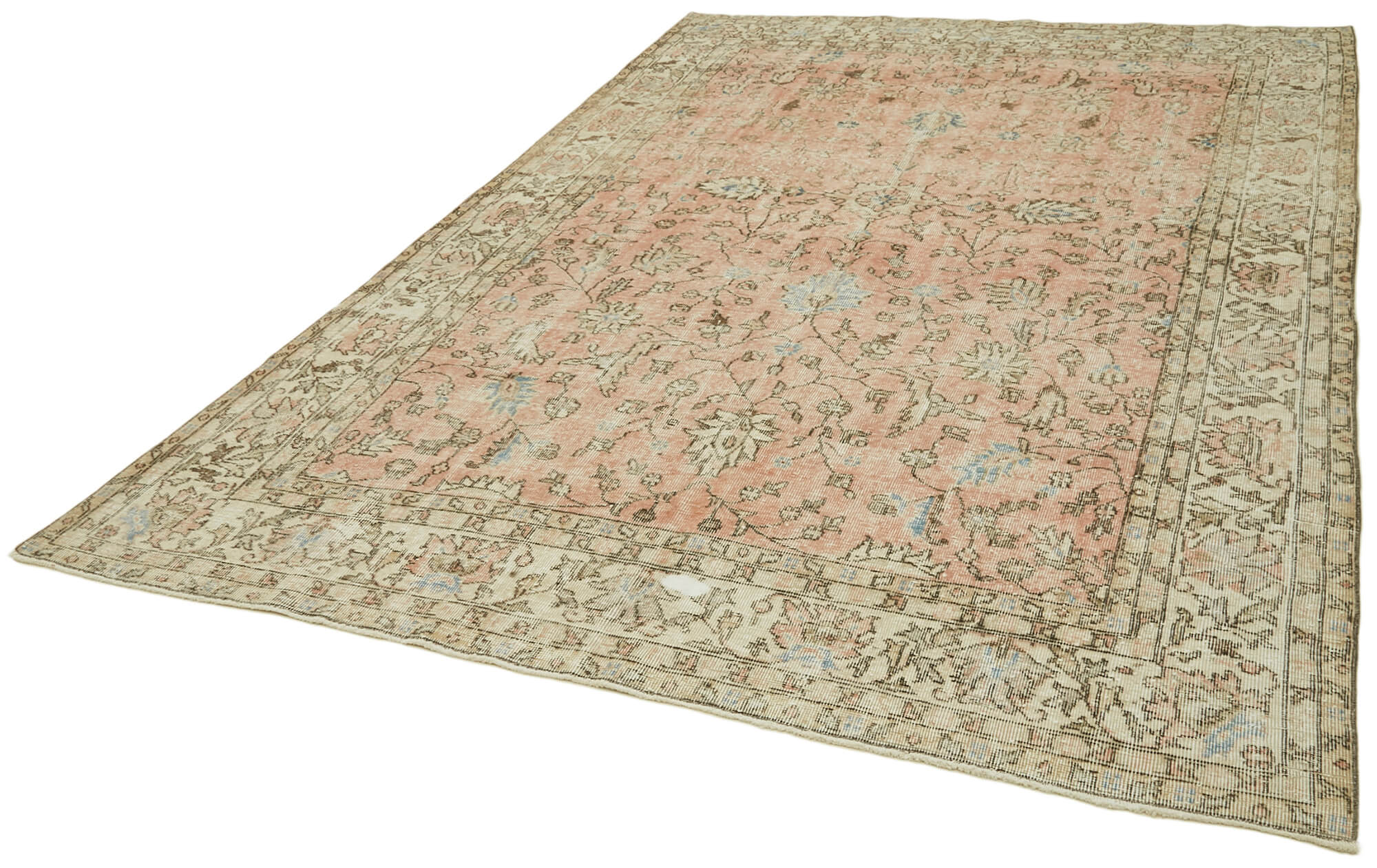 Handmade Wool Cotton Rug – Vintage Area Rug Beige 7'1'' x 10'2'' Classic Style