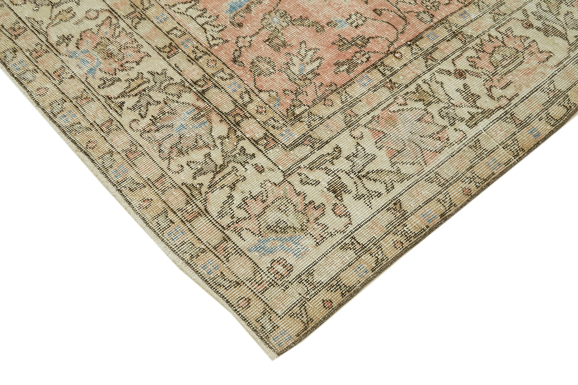 Handmade Wool Cotton Rug – Vintage Area Rug Beige 7'1'' x 10'2'' Classic Style