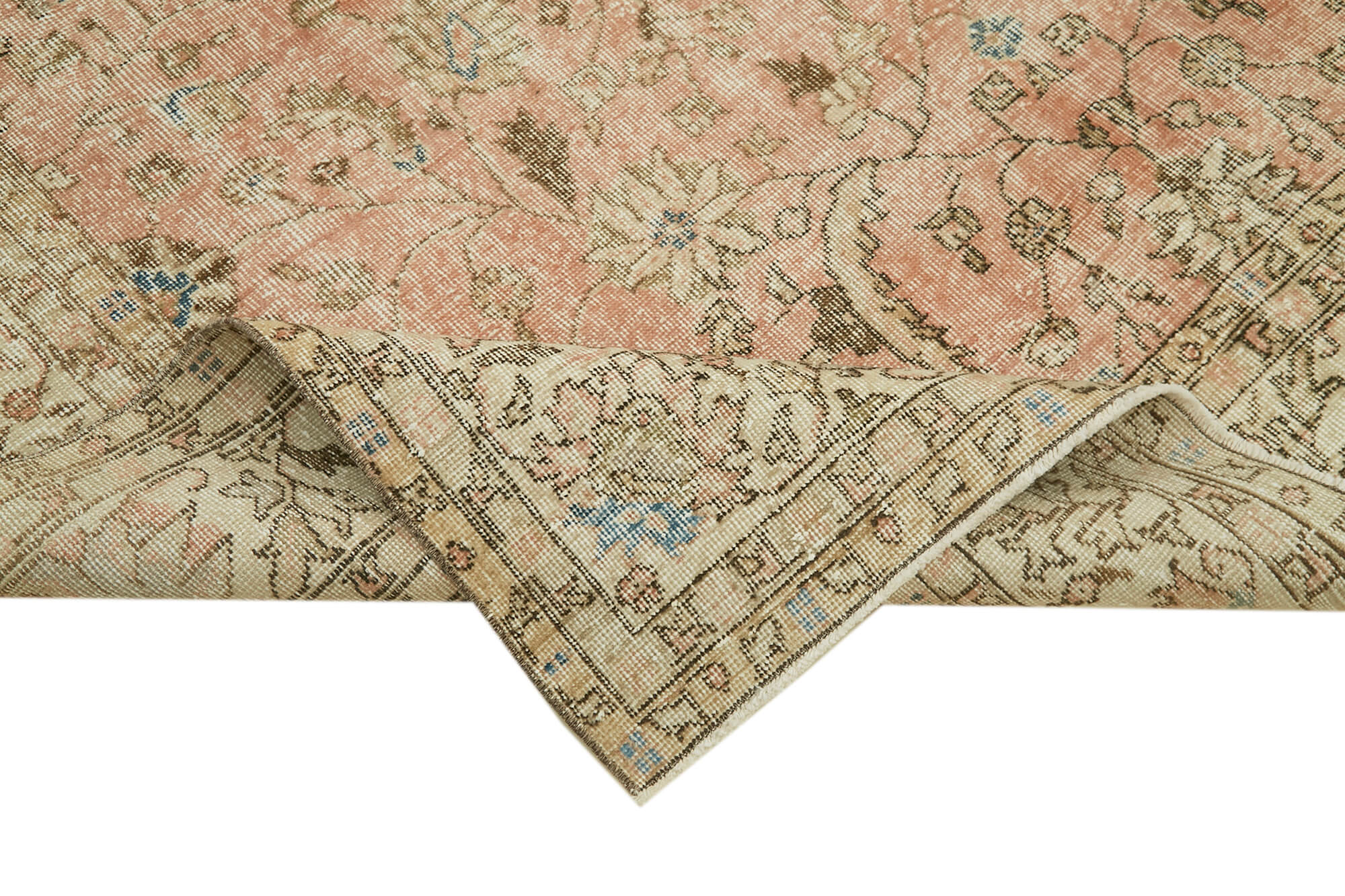 Handmade Wool Cotton Rug – Vintage Area Rug Beige 7'1'' x 10'2'' Classic Style