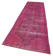 Handmade Vintage Area Rug - Pink Wool Cotton Wool Rug 3'10" x 13'1" Durable Turkish Carpet