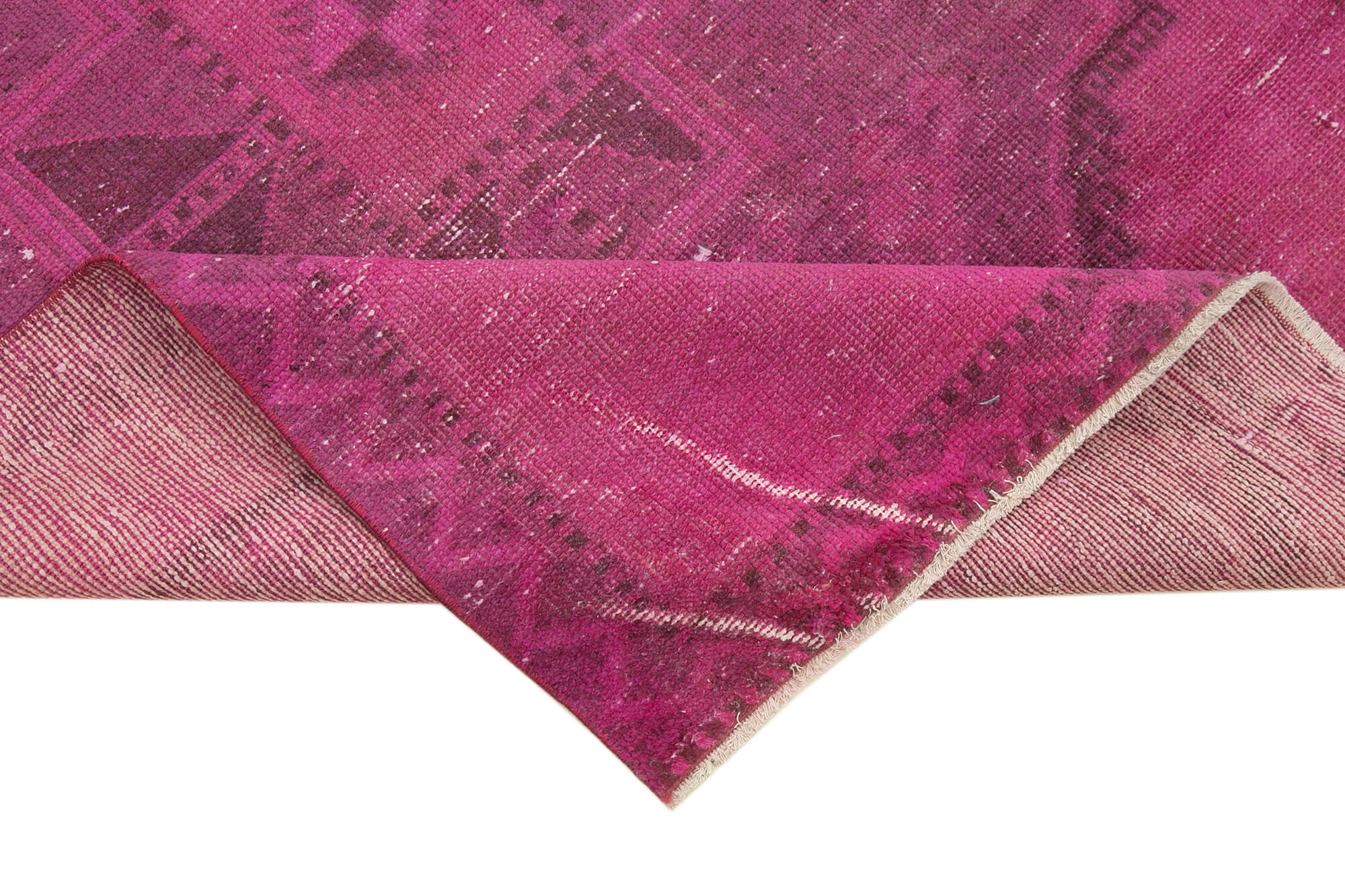 Handmade Vintage Area Rug - Pink Wool Cotton Wool Rug 3'10" x 13'1" Durable Turkish Carpet