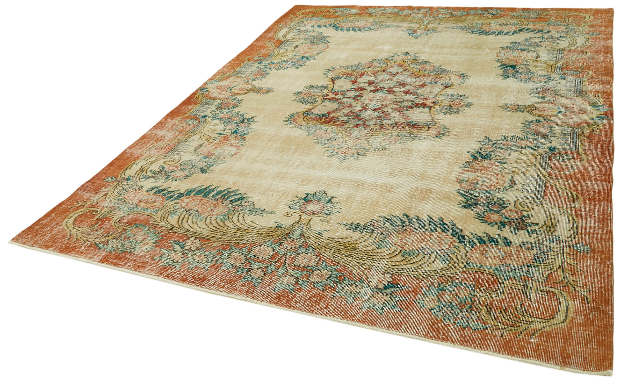 Handmade Wool Rug – Vintage Area Rug | Beige Wool Cotton Carpet 6'11'' x 9'10''