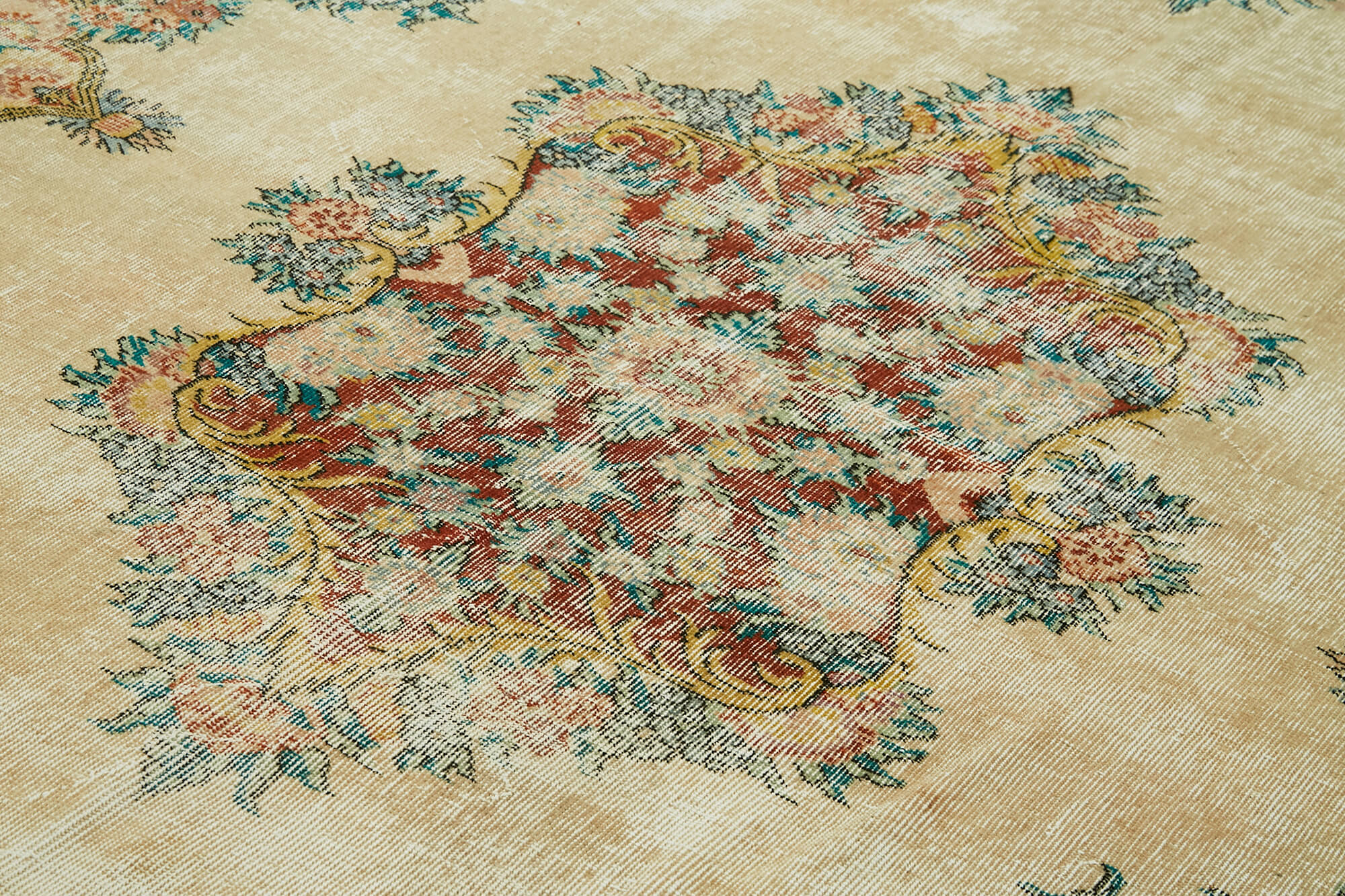 Handmade Wool Rug – Vintage Area Rug | Beige Wool Cotton Carpet 6'11'' x 9'10''
