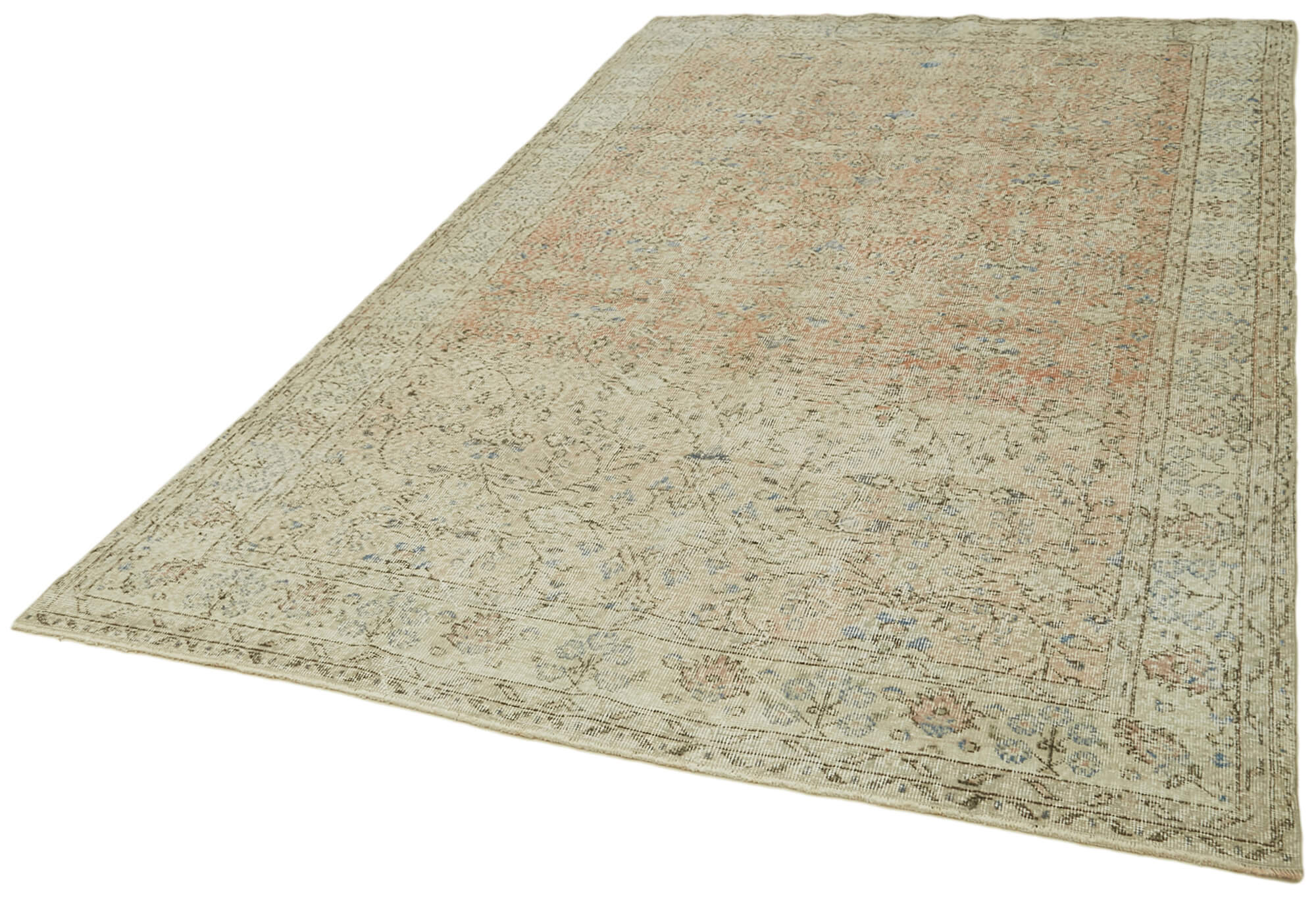 Vintage Wool Cotton Rug – Handmade Area Rug 6x10 Foot | Beige Wool Carpet