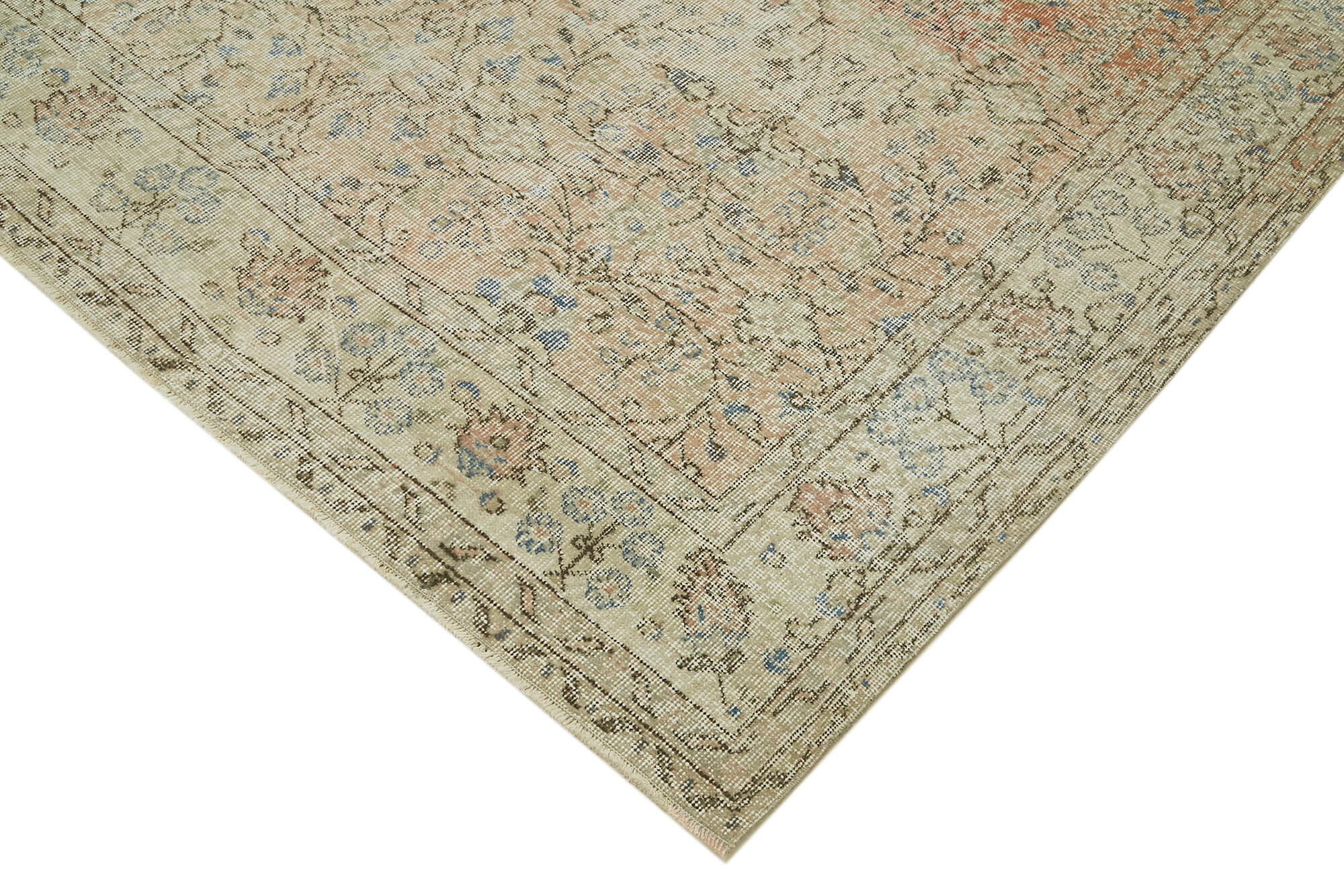 Vintage Wool Cotton Rug – Handmade Area Rug 6x10 Foot | Beige Wool Carpet