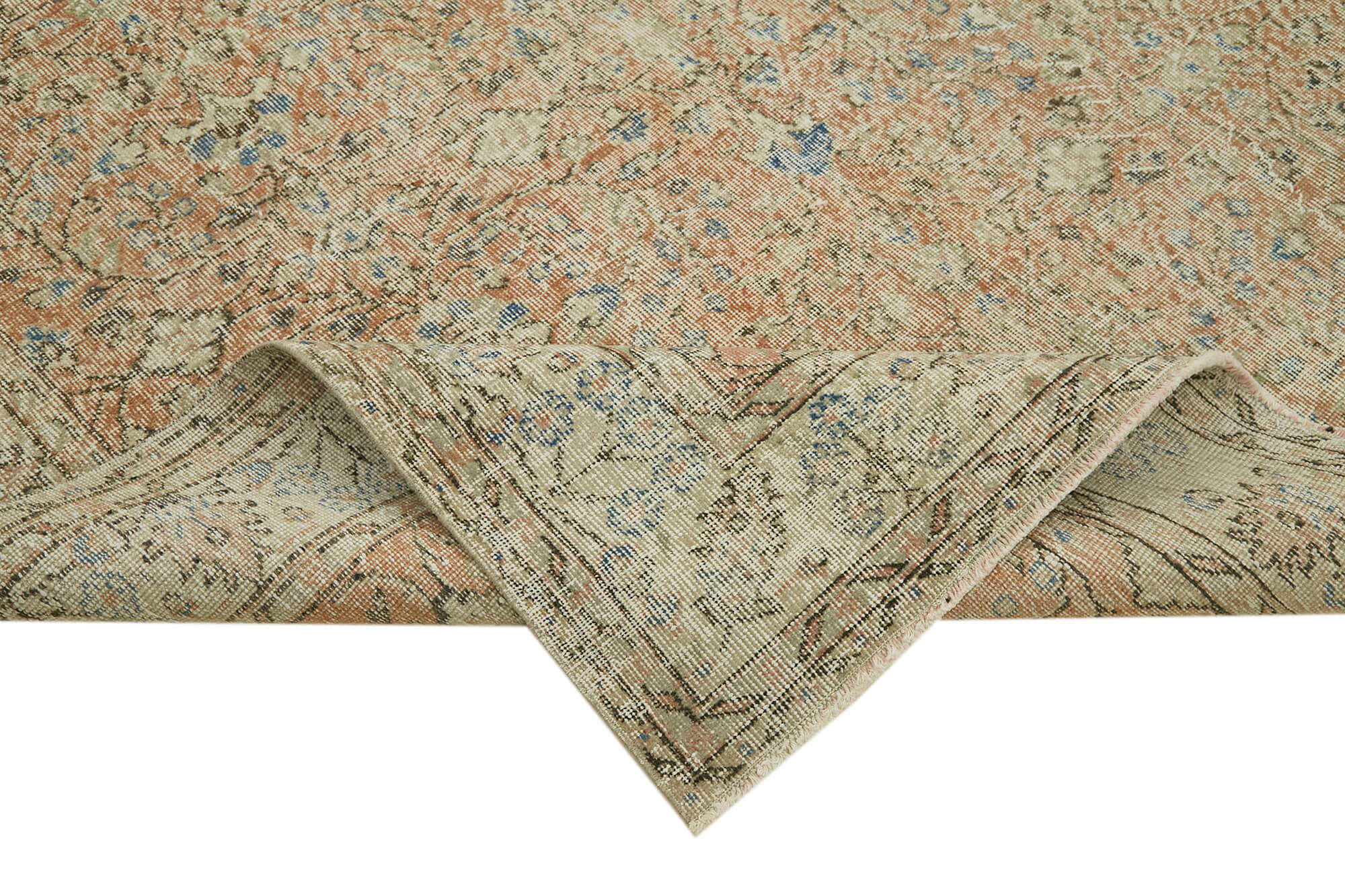 Vintage Wool Cotton Rug – Handmade Area Rug 6x10 Foot | Beige Wool Carpet