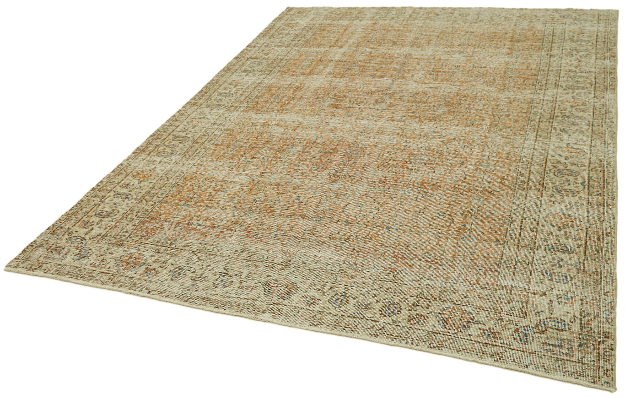 Vintage Wool Cotton Rug - Handmade Area Rug 6'9'' x 9'7'' | Turkish Hand Knotted Beige Carpet