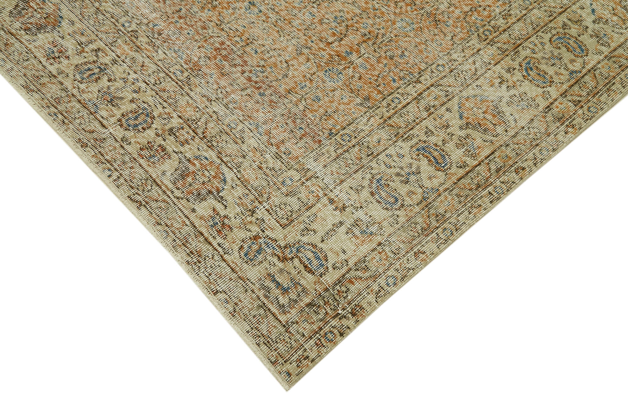 Vintage Wool Cotton Rug - Handmade Area Rug 6'9'' x 9'7'' | Turkish Hand Knotted Beige Carpet