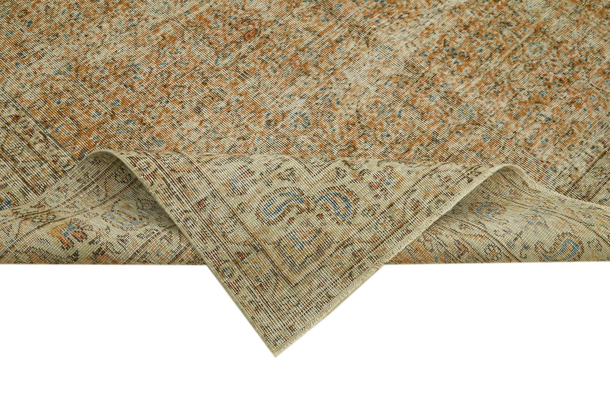 Vintage Wool Cotton Rug - Handmade Area Rug 6'9'' x 9'7'' | Turkish Hand Knotted Beige Carpet