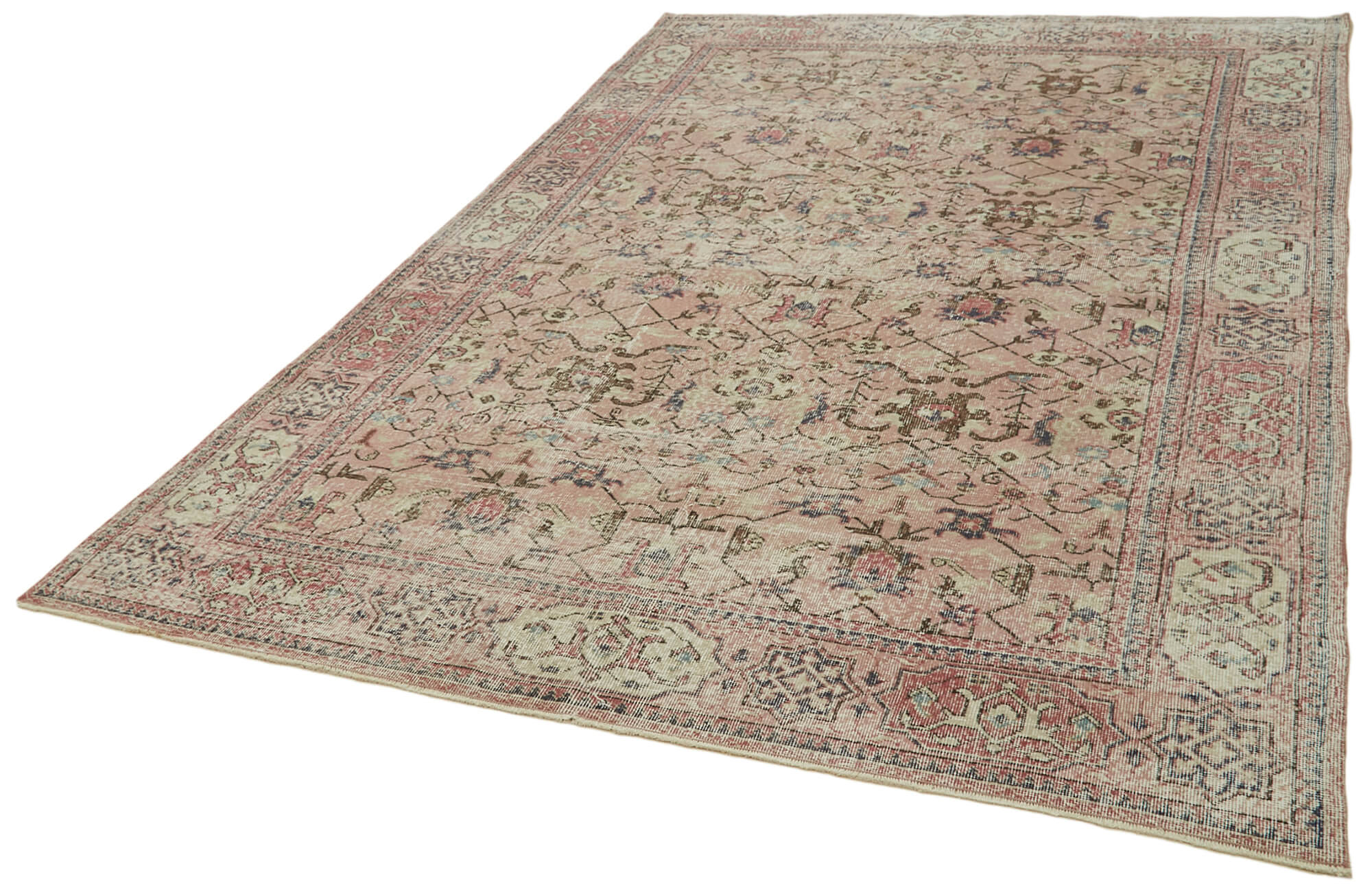 Vintage Wool Cotton Rug - Handmade Area Rug 6'7''x10'3'' Beige Classic Carpet