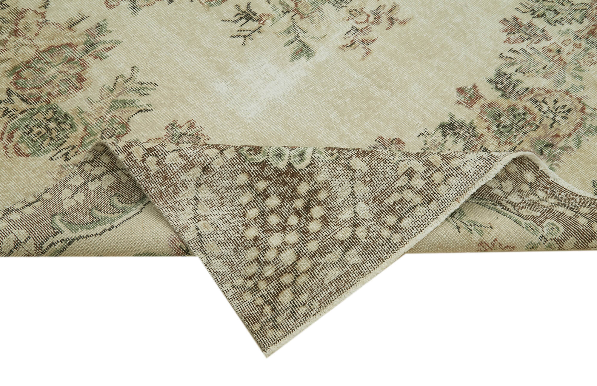 Vintage Wool Cotton Rug – Handmade Area Rug 6'7''x10'6'' Beige Turkish Carpet