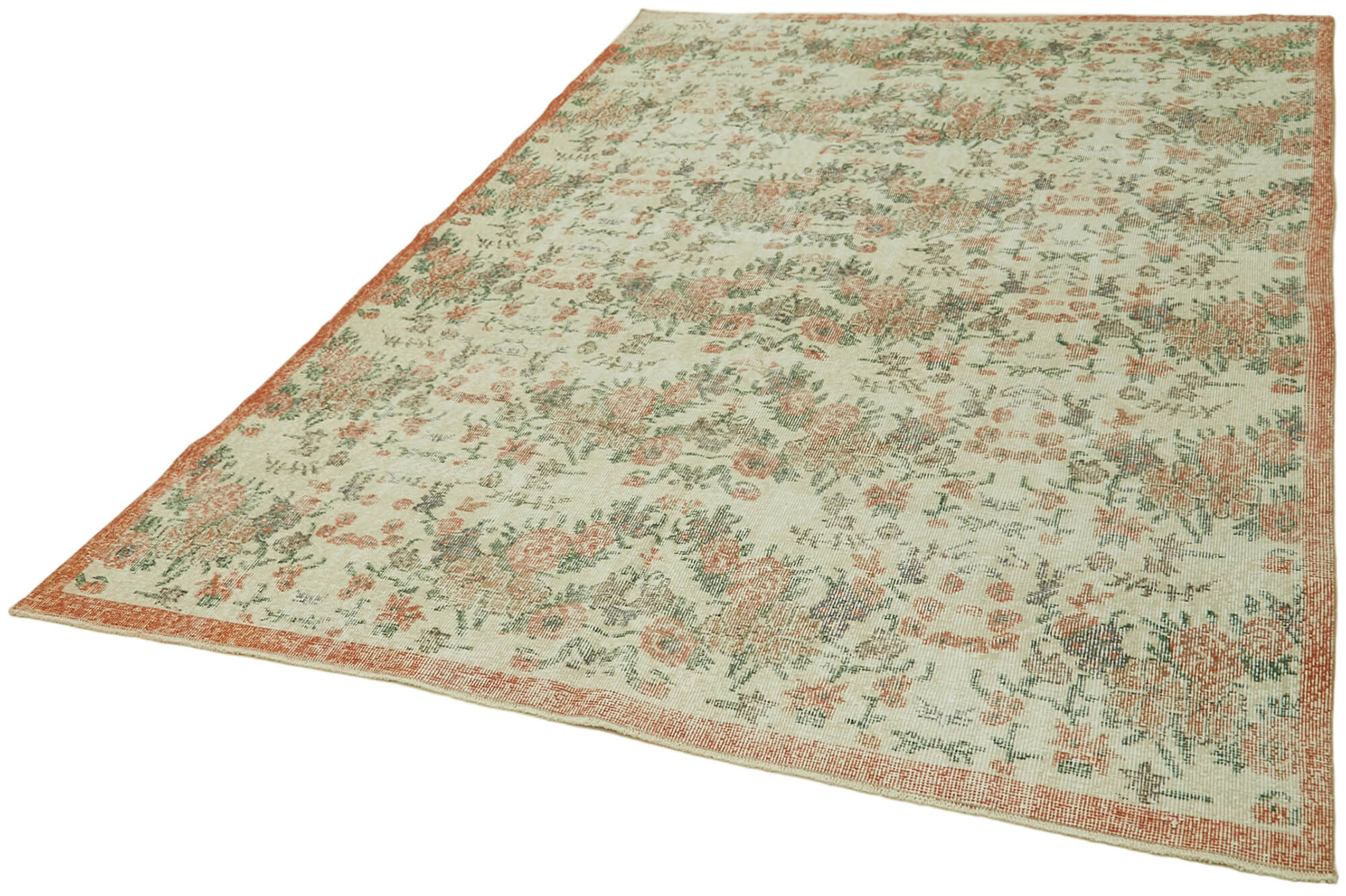 Handmade Wool Cotton Rug | Hand Woven Vintage Area Rug - Beige 6'6''x9'6''