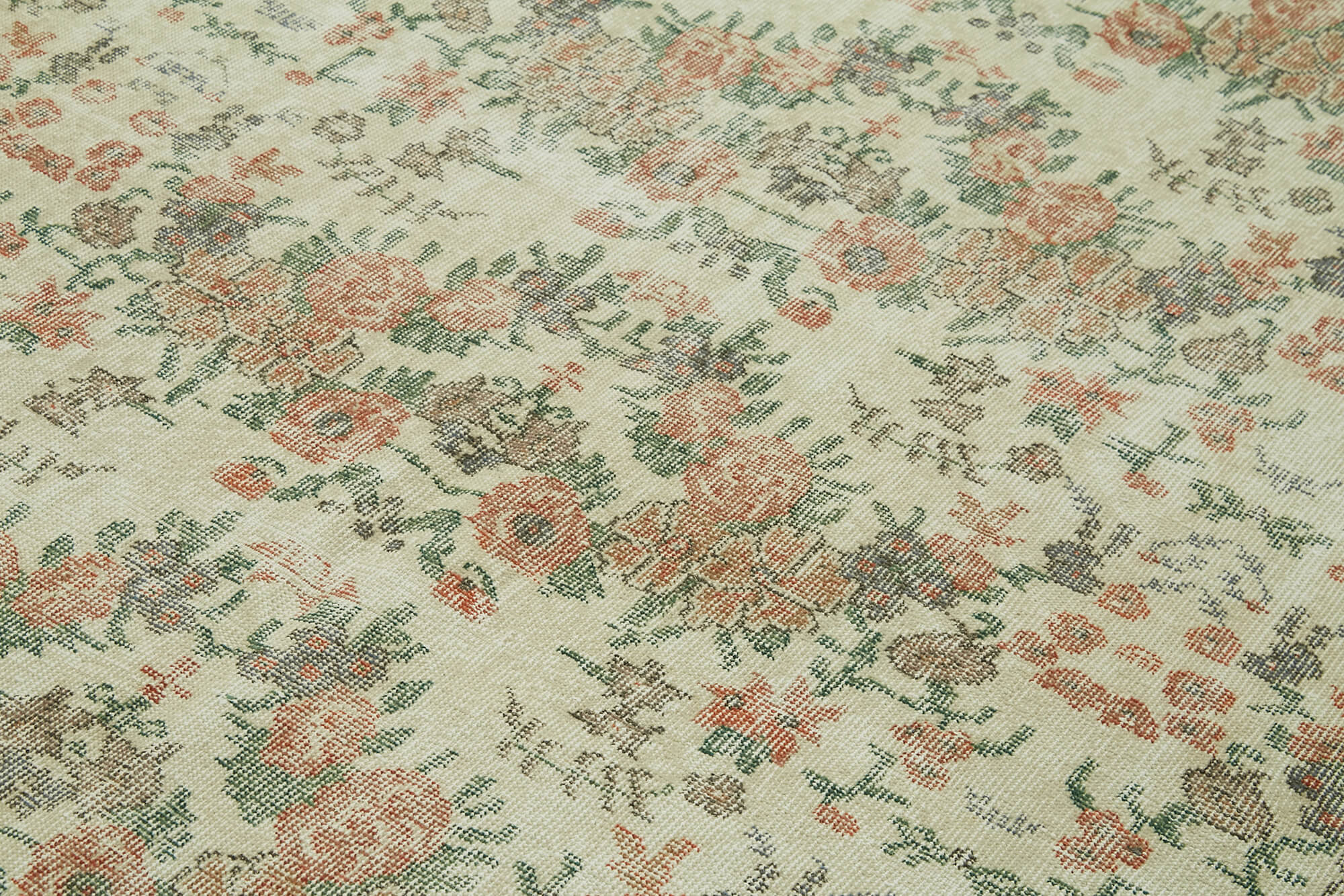 Handmade Wool Cotton Rug | Hand Woven Vintage Area Rug - Beige 6'6''x9'6''