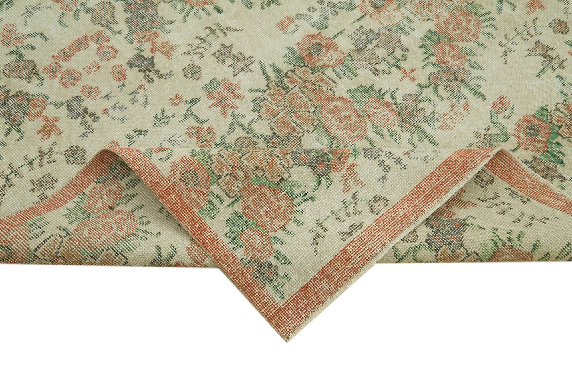 Handmade Wool Cotton Rug | Hand Woven Vintage Area Rug - Beige 6'6''x9'6''