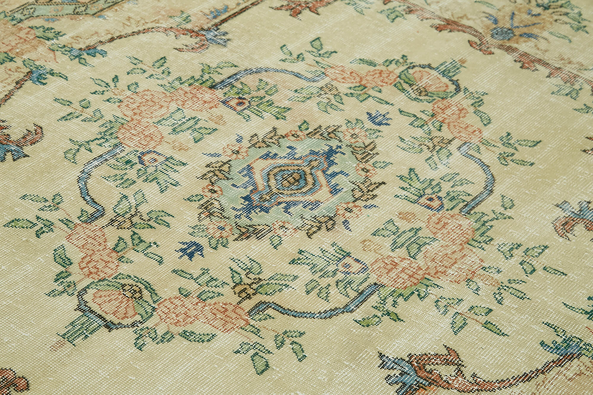 Vintage Wool Cotton Rug – Handmade Beige Turkish Hand Knotted Area Rug 6'10" x 10'1"