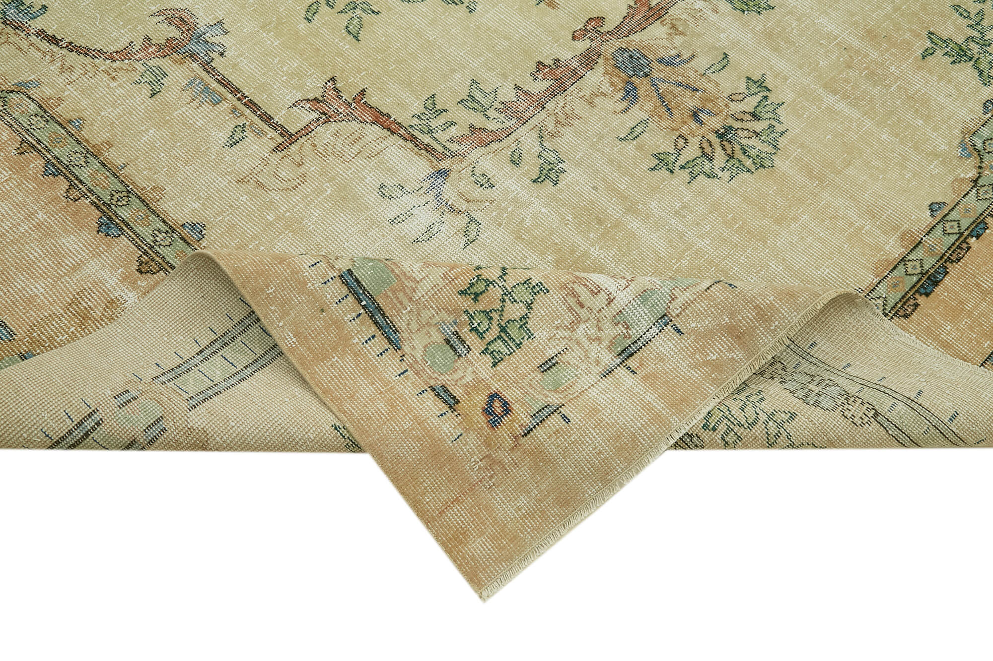 Vintage Wool Cotton Rug – Handmade Beige Turkish Hand Knotted Area Rug 6'10" x 10'1"