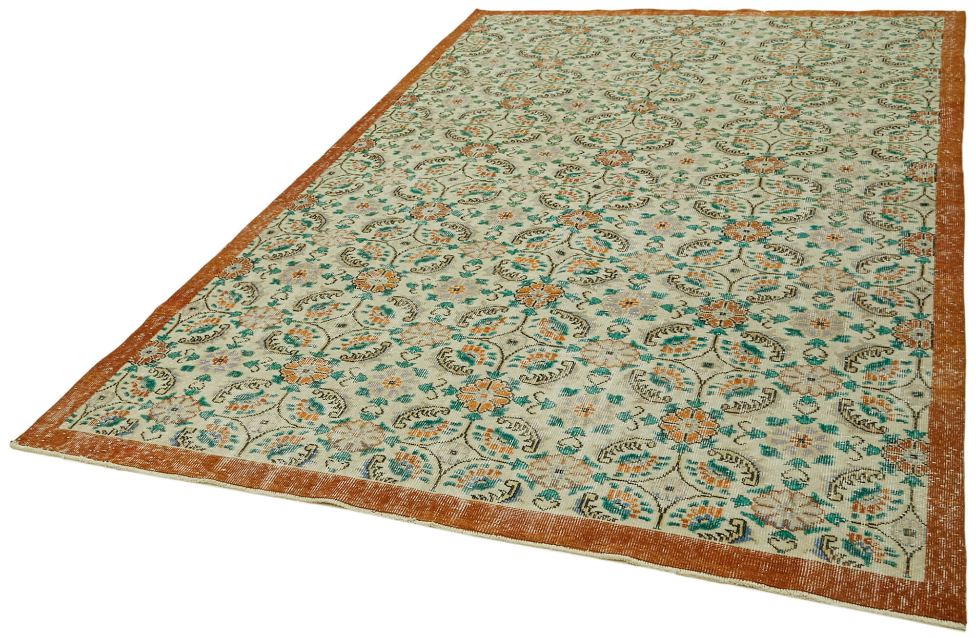 Vintage Wool Cotton Rug – Handmade Area Rug 6x10 Feet | Beige Soft Textured Carpet