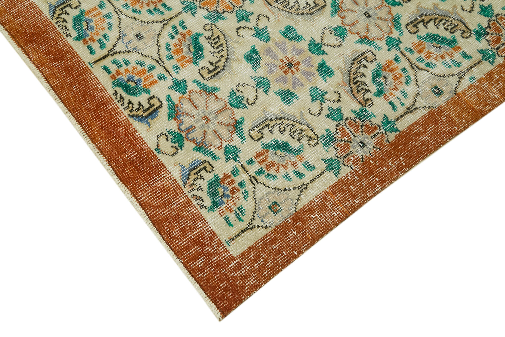 Vintage Wool Cotton Rug – Handmade Area Rug 6x10 Feet | Beige Soft Textured Carpet