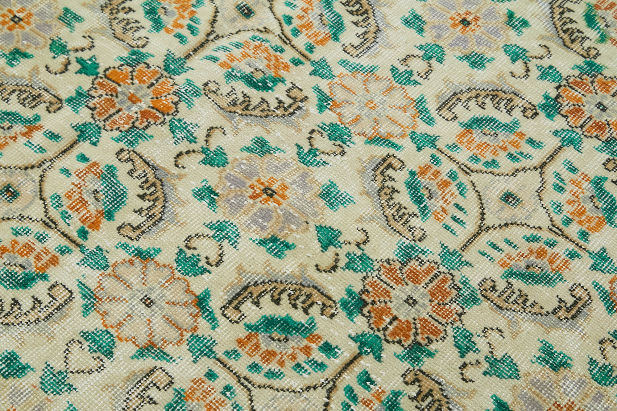 Vintage Wool Cotton Rug – Handmade Area Rug 6x10 Feet | Beige Soft Textured Carpet