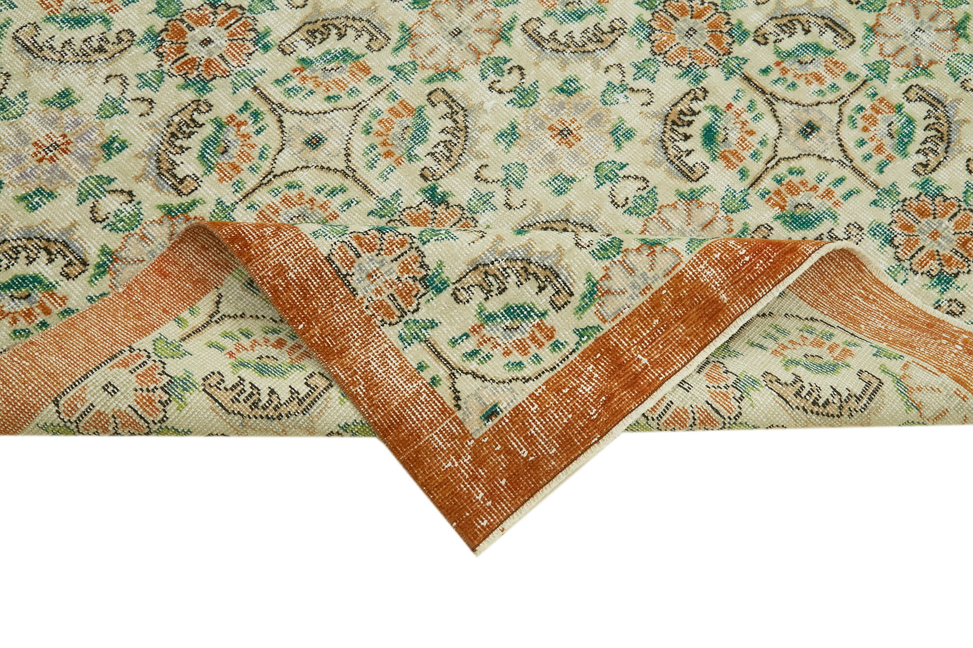 Vintage Wool Cotton Rug – Handmade Area Rug 6x10 Feet | Beige Soft Textured Carpet