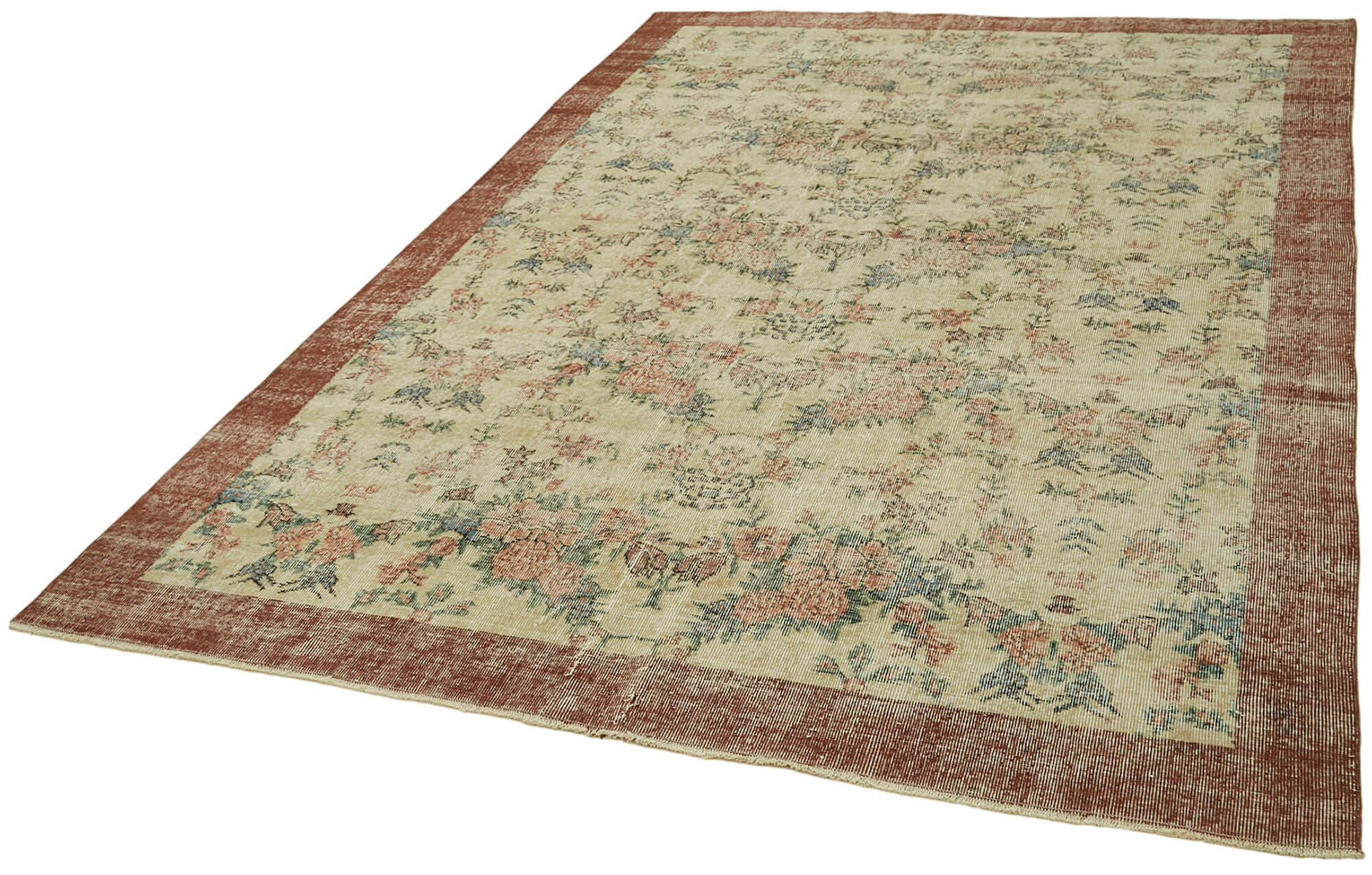 Vintage Wool Cotton Rug – Handmade Area Rug 6'4'' x 9'8'' Beige Turkish Carpet