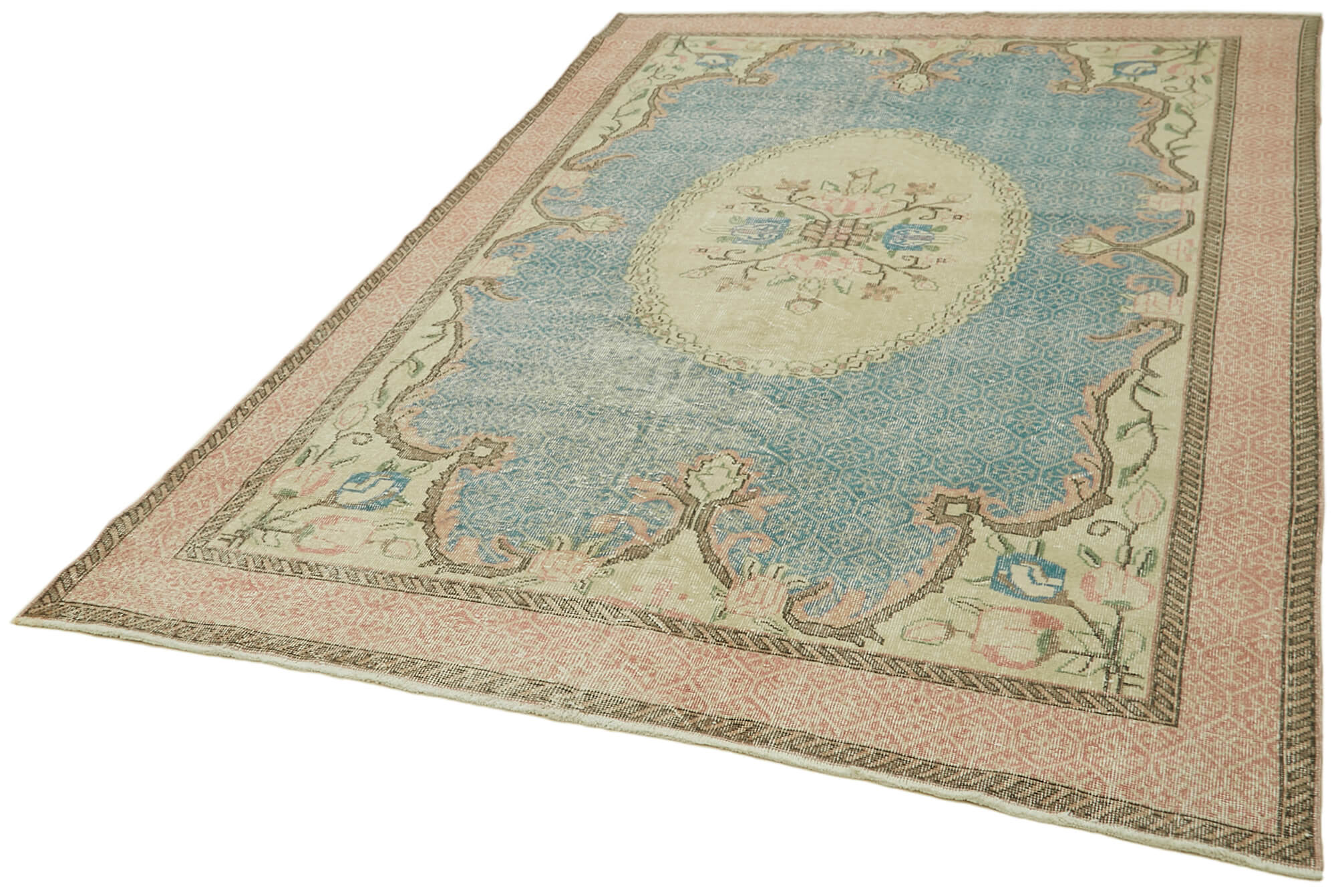 Vintage Wool Cotton Rug - Handmade Area Rug 6'6" x 10'0" Beige Wool Carpet