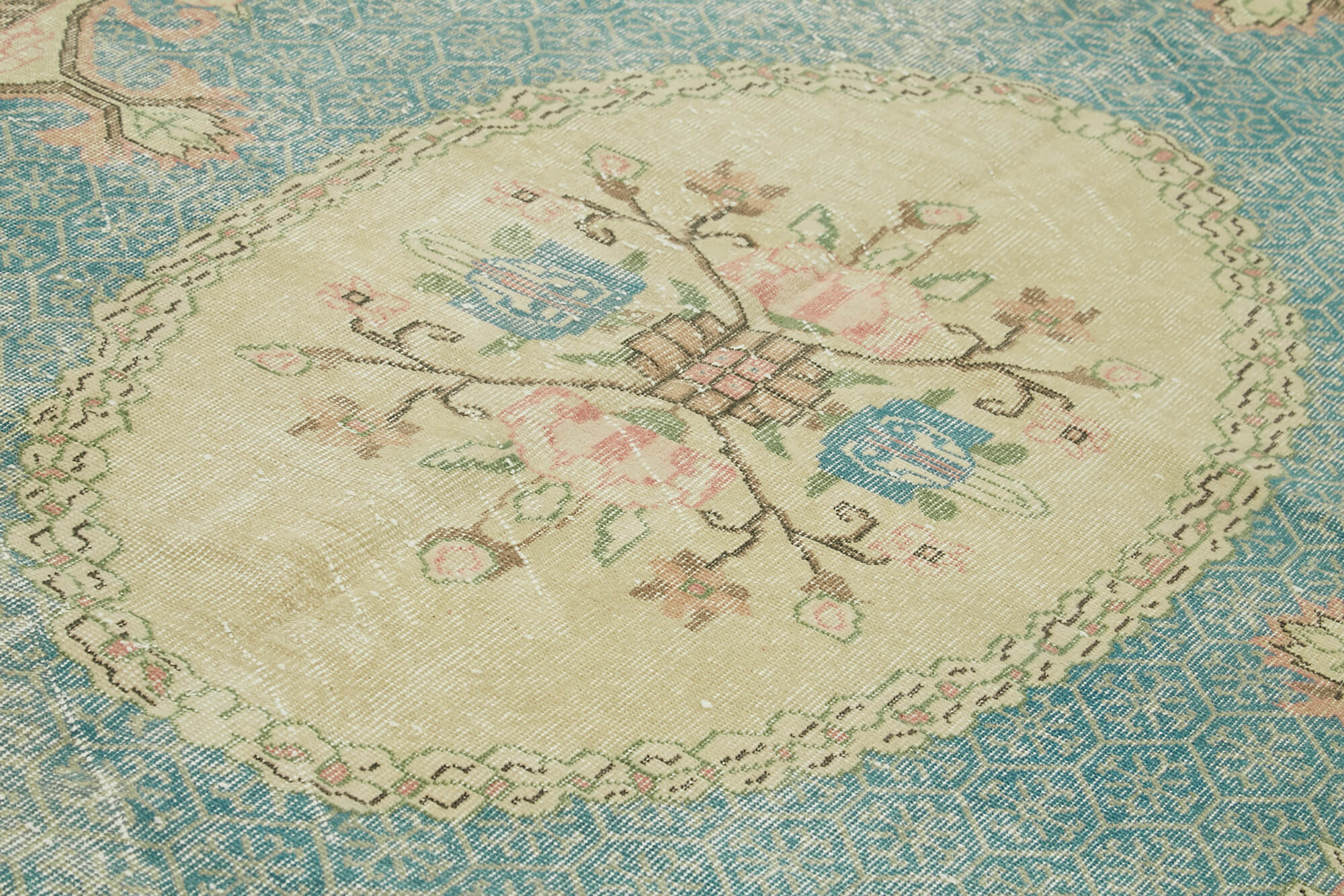 Vintage Wool Cotton Rug - Handmade Area Rug 6'6" x 10'0" Beige Wool Carpet
