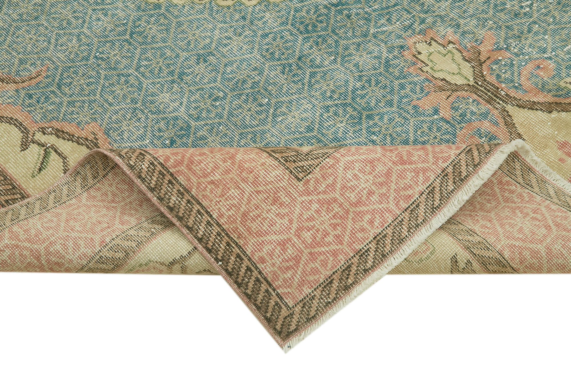 Vintage Wool Cotton Rug - Handmade Area Rug 6'6" x 10'0" Beige Wool Carpet