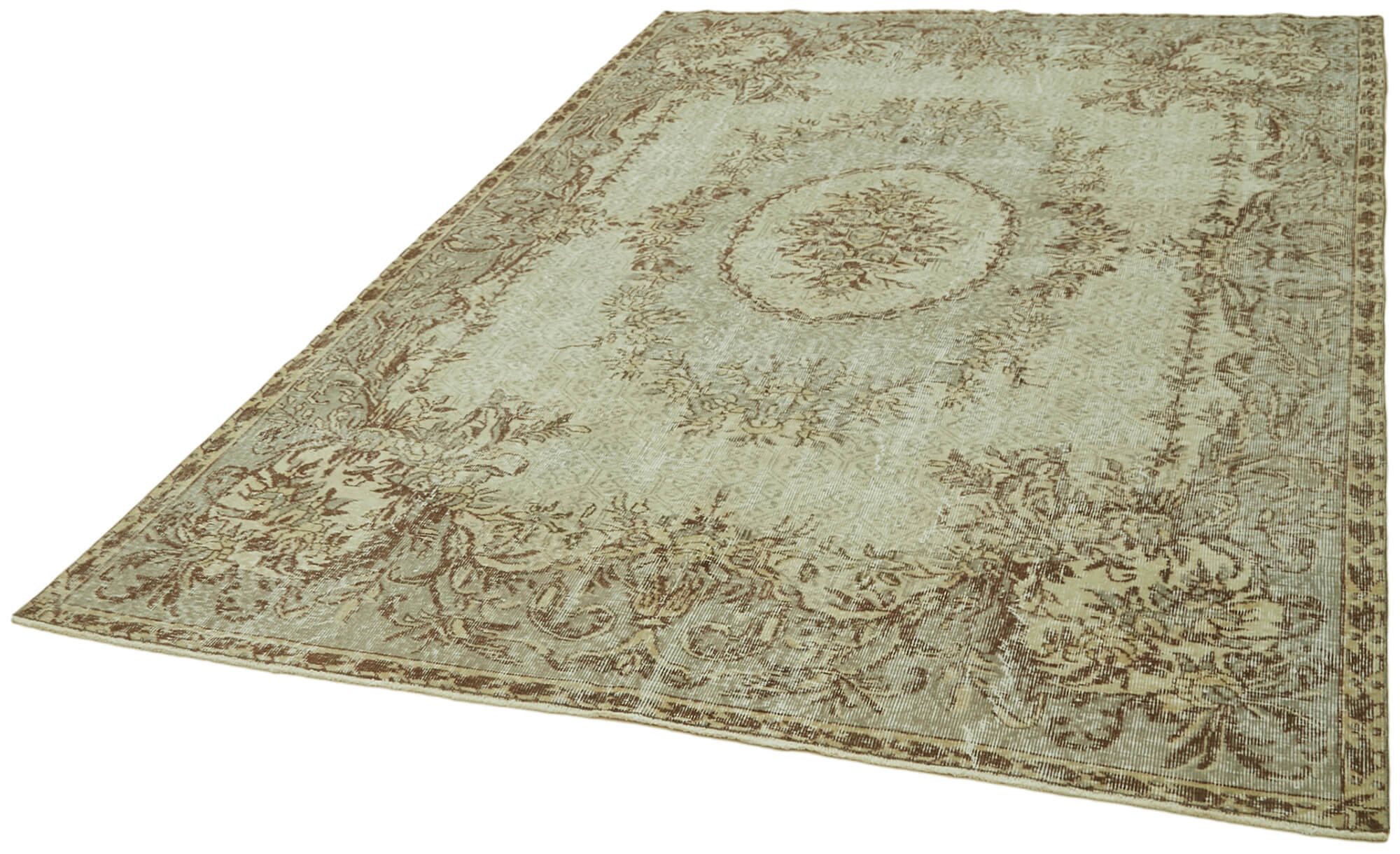 Handmade Wool Cotton Rug – Vintage Area Rug 6'8''x10'2'' Beige Cotton Durable Carpet