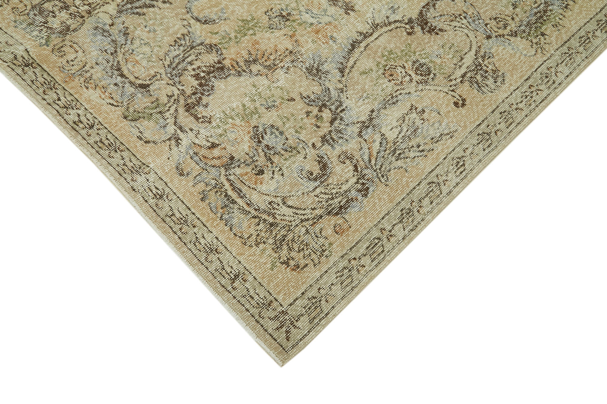 Vintage Wool Cotton Rug - Handmade Area Rug 6'9'' x 10'1'' Beige Soft Textured