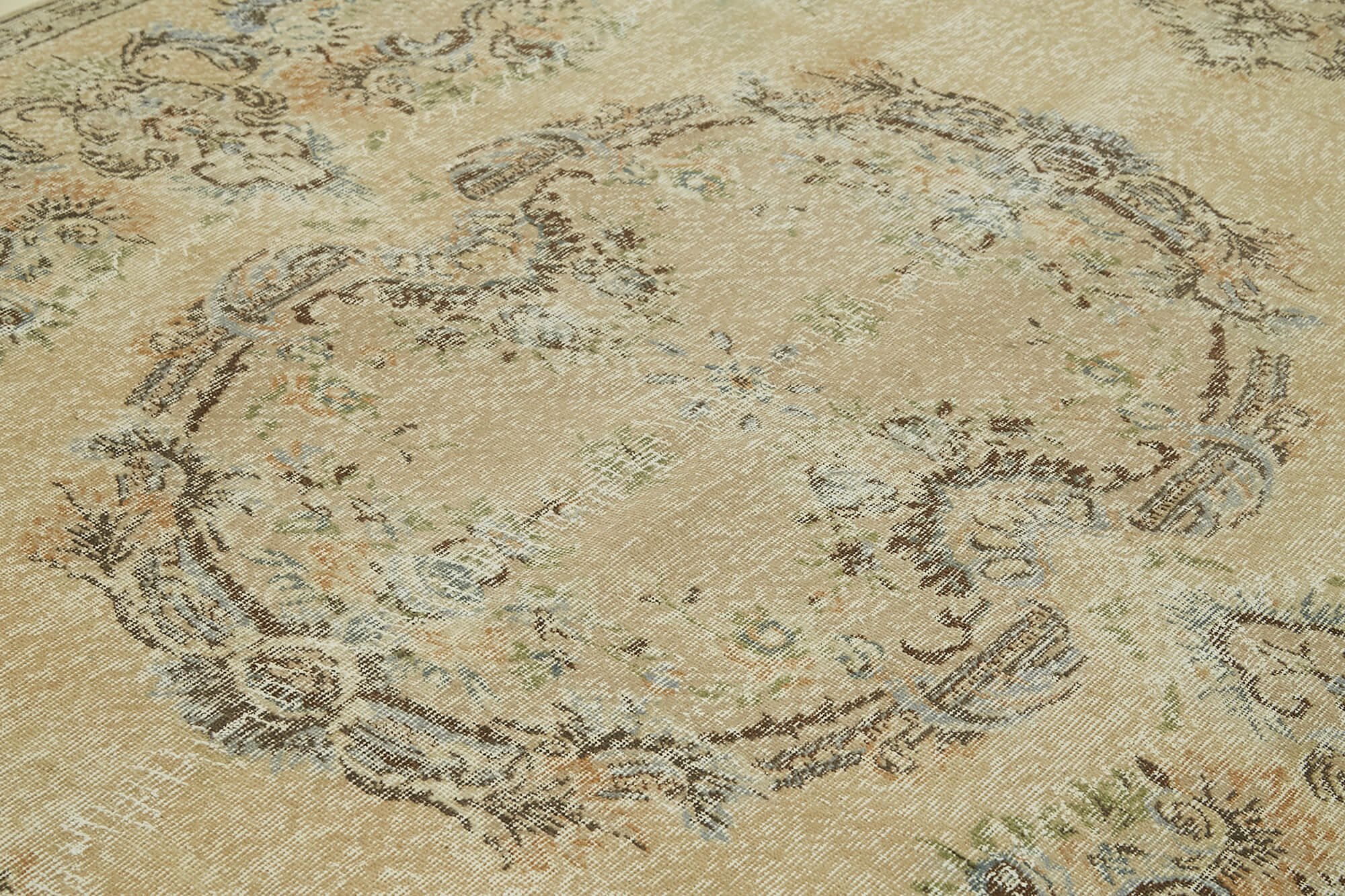 Vintage Wool Cotton Rug - Handmade Area Rug 6'9'' x 10'1'' Beige Soft Textured