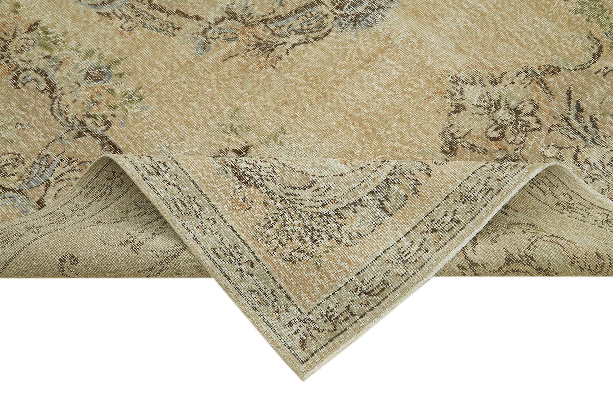 Vintage Wool Cotton Rug - Handmade Area Rug 6'9'' x 10'1'' Beige Soft Textured