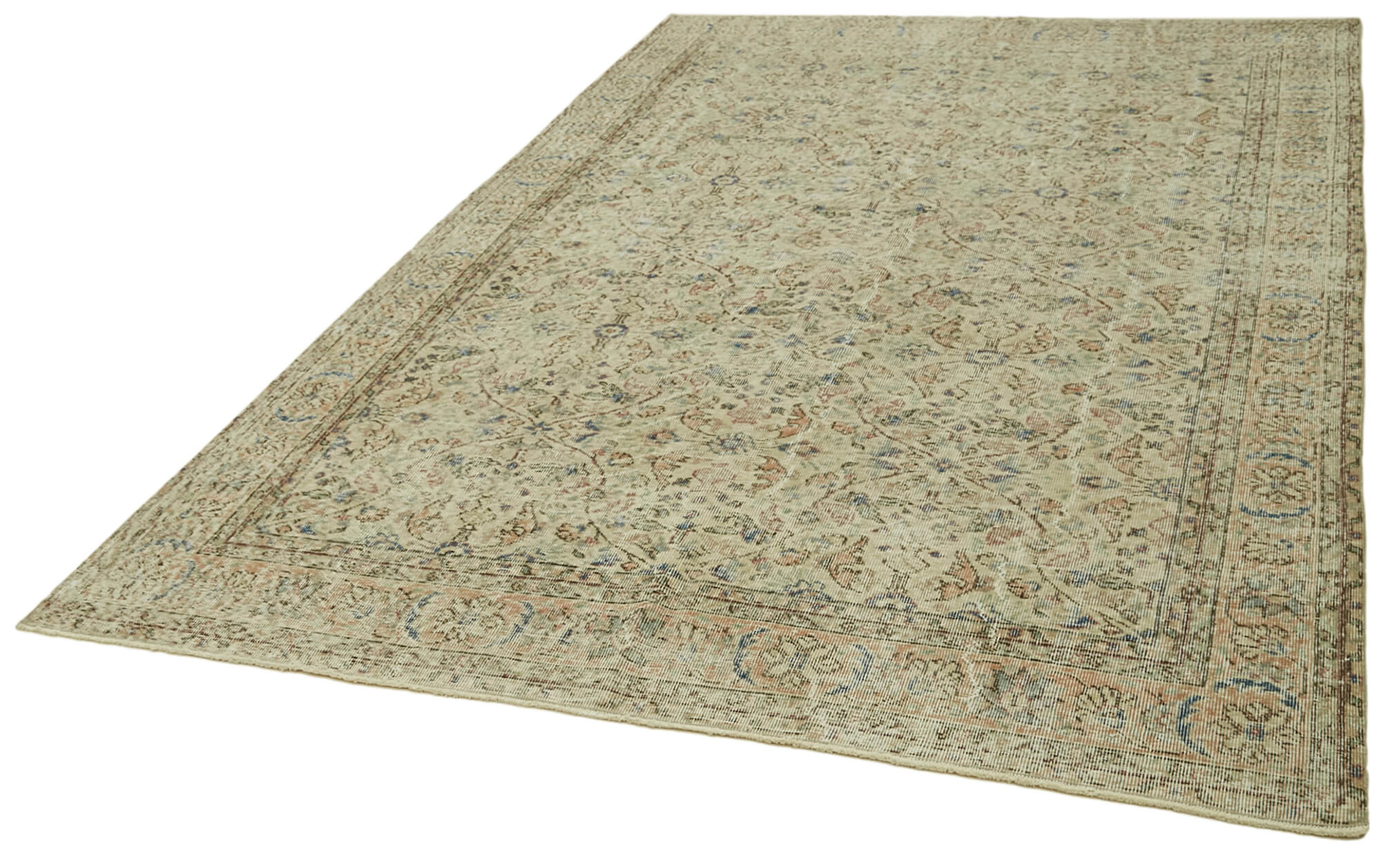 Vintage Wool Cotton Rug - Handmade Area Rug 6x10 Foot Beige Wool Carpet