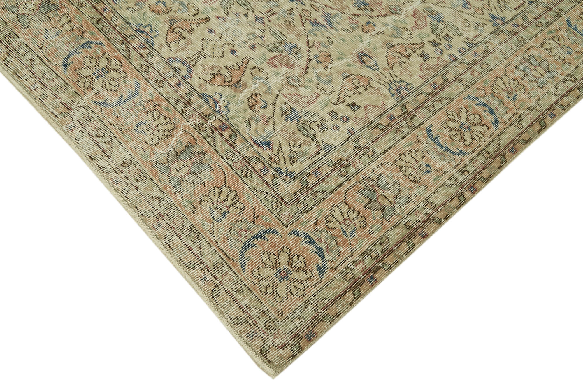 Vintage Wool Cotton Rug - Handmade Area Rug 6x10 Foot Beige Wool Carpet