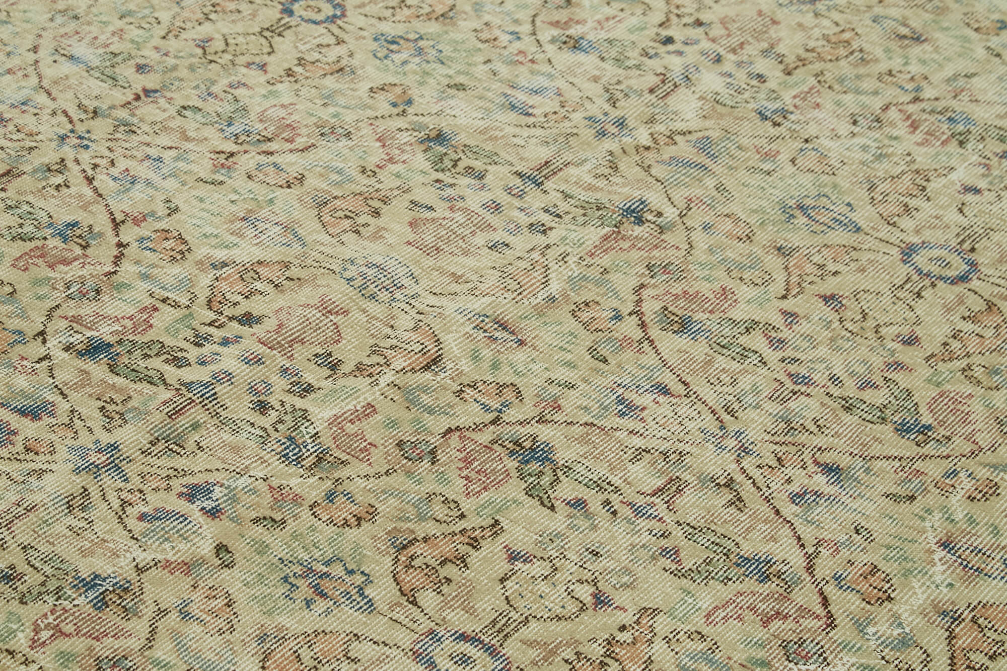 Vintage Wool Cotton Rug - Handmade Area Rug 6x10 Foot Beige Wool Carpet