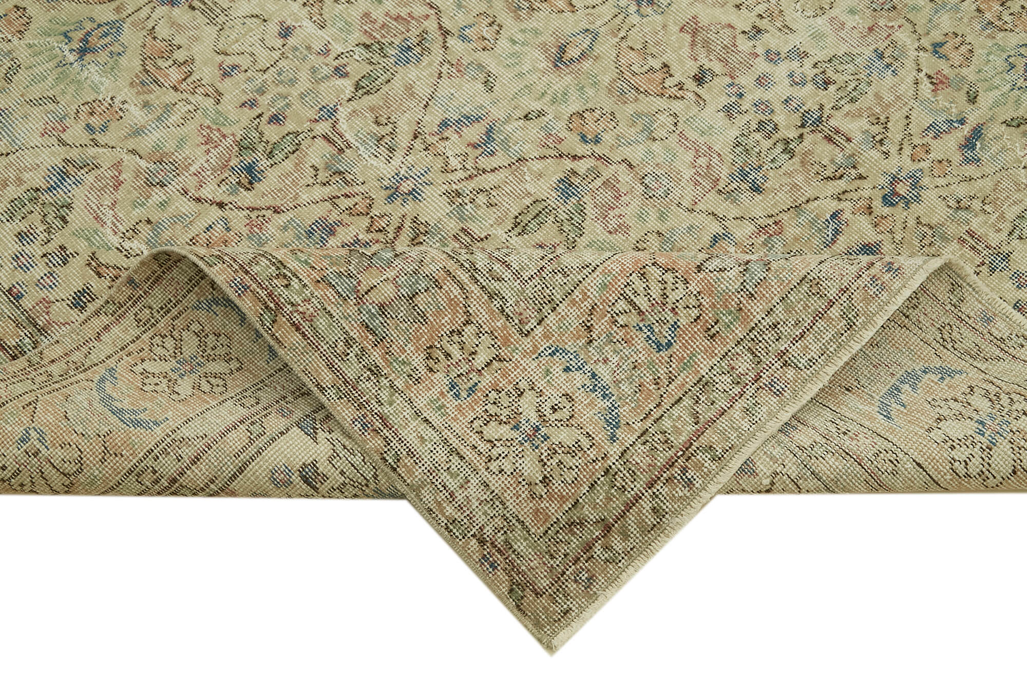 Vintage Wool Cotton Rug - Handmade Area Rug 6x10 Foot Beige Wool Carpet