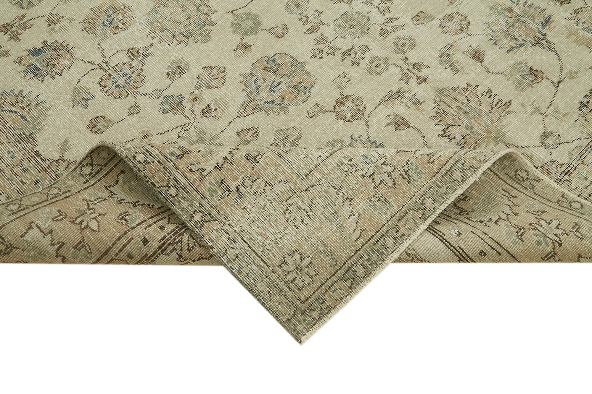 Vintage Wool Cotton Rug - Handmade Area Rug | Turkish Hand Knotted Beige Carpet 9'9''x9'8''