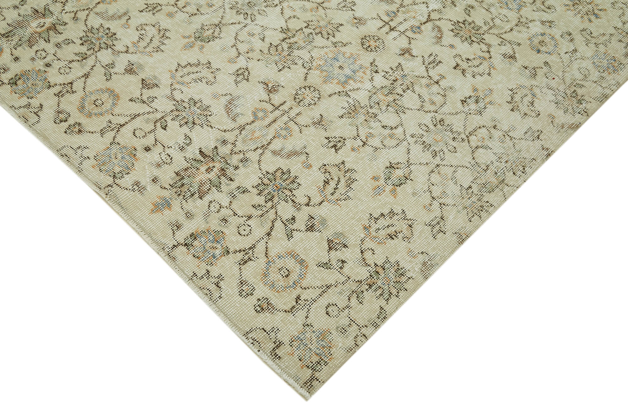 Vintage Wool Cotton Rug – Handmade Area Rug 6'11'' x 10'0'' Beige Turkish Vintage