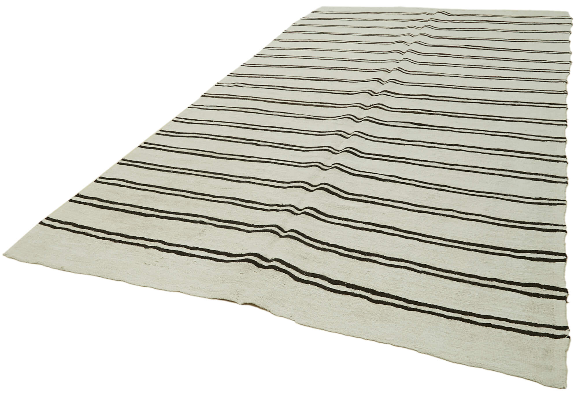Handmade Hemp Rug – White Geometric Area Rug | Vintage Turkish Carpet 6'11''x12'10''