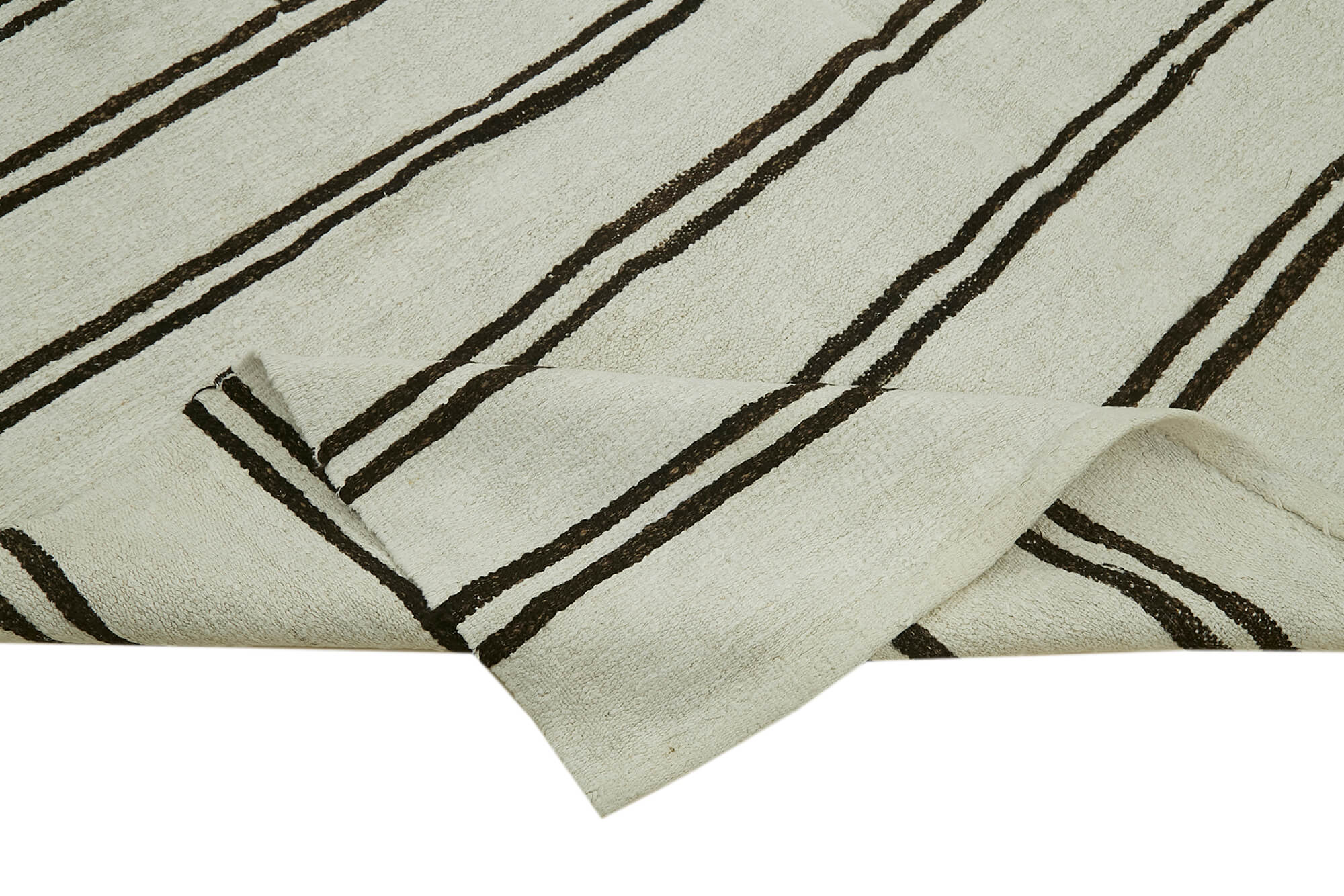 Handmade Hemp Rug – White Geometric Area Rug | Vintage Turkish Carpet 6'11''x12'10''