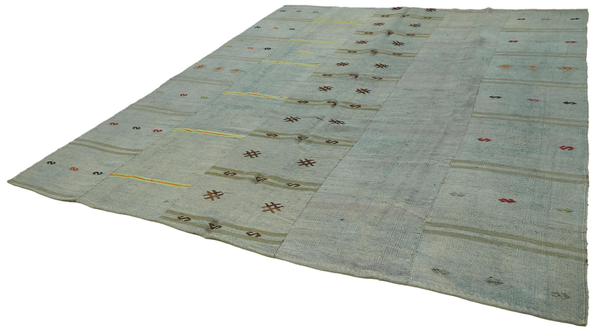 Handmade Hemp Rug - Kendir Blue Geometric Area Rug 10'x11'6'' | Artisan Crafted